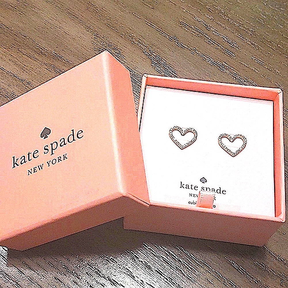 NEW Kate Spade Scrunched Scall Pave Heart Studs in Rose Gold